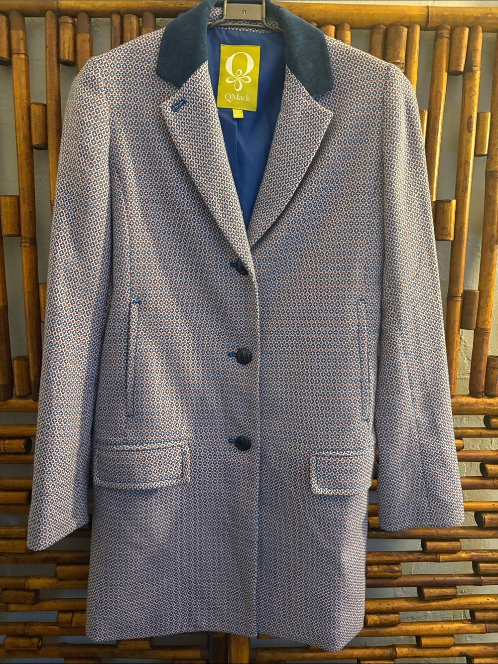 Q Mack tailored jacket Perot blue and orange geo print Sz XS